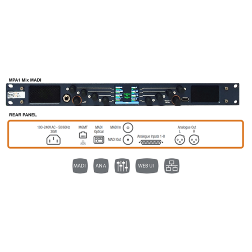 MPA1-MIX-MADI-V Simple 1RU MADI audio mixing monitor